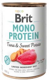 Brit Dog konz Mono Protein Tuna & Sweet Potato 400g - konzerva s tuňákem a batáty, hypoalergenní složení pro psy.