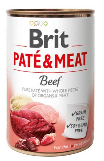 Brit Dog konz Paté & Meat Beef 400g - paštika s hovězím masem pro psy, podpora zdraví a vitality.