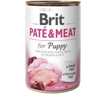 Brit Dog konz Paté & Meat Puppy 400g - paštika pro štěňata, podpora růstu a zdraví.