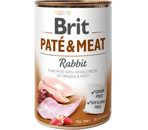Brit Dog konz Paté & Meat Rabbit 400g - paštika s králičím masem pro psy, podpora zdravé stravy.