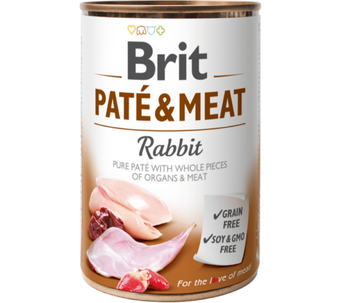 Brit Dog konz Paté & Meat Rabbit 400g - paštika s králičím masem pro psy, podpora zdravé stravy.