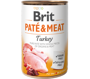 Brit Dog konz Paté & Meat Turkey 400g - paštika s krůtím masem pro psy, kompletní výživa.