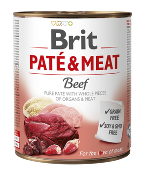 Brit Dog konz Paté & Meat Beef 800g - konzerva s hovězím masem pro psy, podpora energie a zdraví.