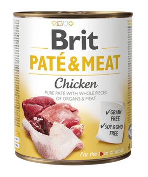 Brit Dog konz Paté & Meat Chicken 800g - konzerva s kuřecím masem pro psy, podpora celkového zdraví.