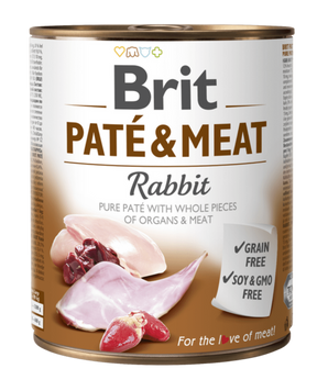 Brit Dog konz Paté & Meat Rabbit 800g - konzerva s králíkem pro psy, kompletní výživa.