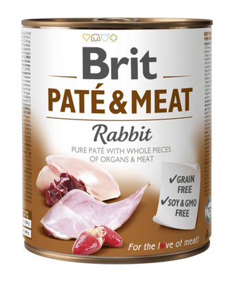 Brit Dog konz Paté & Meat Rabbit 800g - konzerva s králíkem pro psy, kompletní výživa.