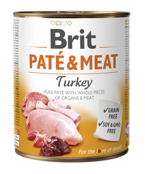 Brit Dog konz Paté & Meat Turkey 800g - konzerva s krůtím masem pro psy, podpora vitality a zdraví.