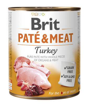 Brit Dog konz Paté & Meat Turkey 800g - konzerva s krůtím masem pro psy, podpora vitality a zdraví.