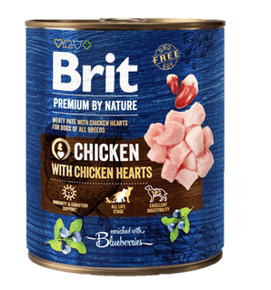 Brit Premium Dog by Nature konz Chicken & Hearts 800g - kuřecí konzerva se srdíčky pro psy, podpora vitality.