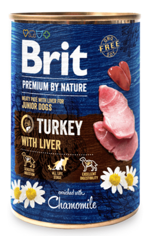 Brit Premium Dog by Nature konz Turkey & Liver 400g - krůtí konzerva s játry pro psy, kompletní výživa.