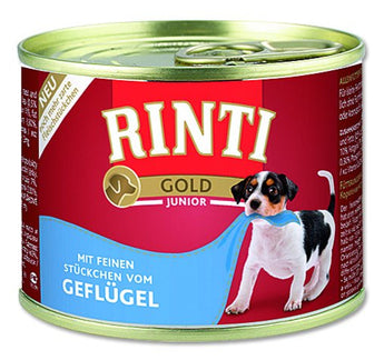 Rinti Dog Gold Junior konzerva drůbež 185g - Konzerva pro štěňata s drůbežím, ideální pro zdravý vývoj.