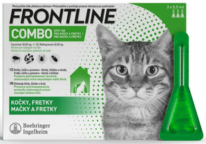 Frontline Combo spot-on pro kočky 3x0,5ml – antiparazitární pipety proti blechám, klíšťatům a všenkám.