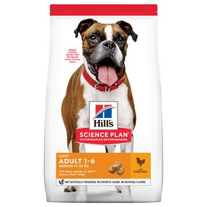 Hill's Can. SP Light Adult Medium Chicken 14kg – krmivo pro psy středních plemen s kontrolou hmotnosti, příchuť kuře, balení 14 kg.