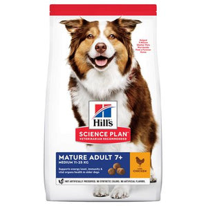 Hill's Can. SP Mature Adult 7+ Medium Chicken 14kg – krmivo pro starší psy středních plemen, příchuť kuře, balení 14 kg.