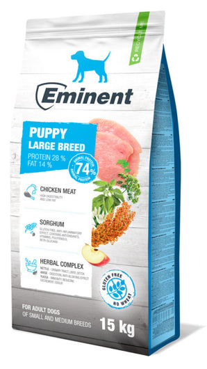 Eminent Dog Puppy Large 15kg – kompletní krmivo pro štěňata velkých plemen, podporuje zdravý růst a vývoj.
