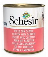 Schesir Dog konz. Adult kuře/mrkev 285g - Konzerva pro psy s kuřecím a mrkví, podporující zrak a zdraví pleti.