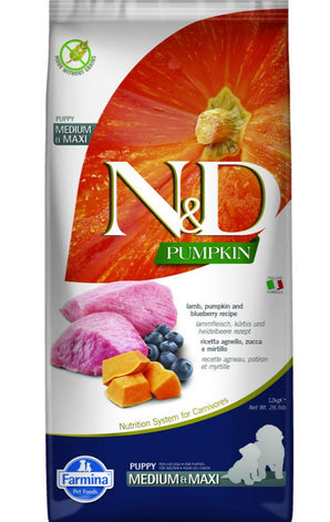 N&D Pumpkin DOG Puppy M/L Lamb & Blueberry, 12 kg, výživné krmivo pro štěňata.