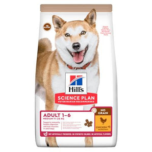 Hill's Can. SP Adult Medium No Grain Chicken 14kg – krmivo bez obilovin pro dospělé psy středních plemen, příchuť kuře, balení 14 kg.