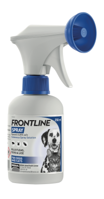 Frontline Spray pro psy a kočky 250ml – antiparazitární sprej proti blechám, klíšťatům a všenkám.