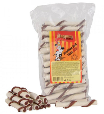 Magnum Rawhide Roll Stick 5" červená/bílá 12,5 cm, balení 40 ks.