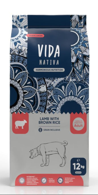 Kraftia VIDA NATIVA DOG Adult M/L Lamb & Rice 12kg - Krmivo pro dospělé psy střední a velké velikosti s jehněčím a rýží, podporující trávení.