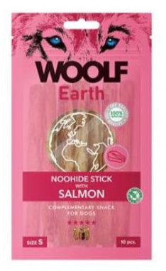 WOOLF pochoutka Earth NOOHIDE S Salmon 90g - Lososový pamlsek pro malé psy, ideální pro zdraví kloubů a srsti.