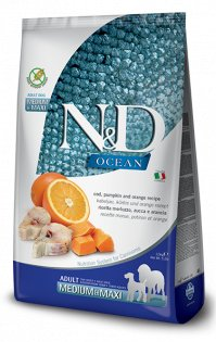 N&D OCEAN DOG Adult M/L Salmon & Cod & Melon, 12 kg, krmivo s lososem a treskou.