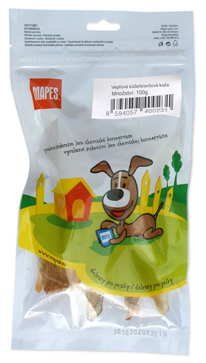 Pochoutka sušená MAPES kůže 100g - Sušené pamlsky z kvalitní hovězí kůže, ideální pro zuby a celkové zdraví.