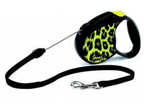 Vodítko FLEXI Safari leopard S, lanko 5m pro psy do 12kg, žluté.