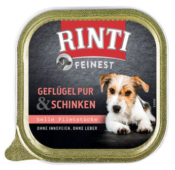 Rinti Dog Feinest vanička drůbež+šunka 150g - Krmivo s drůbežím a šunkou pro zdravý růst a energii.