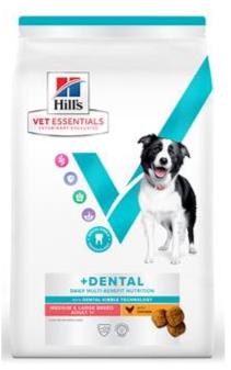 Hill's Can. VE Adult MB Dental Medium & Large Chicken 10kg – krmivo pro psy středních a velkých plemen na podporu zubní péče, příchuť kuře, balení 10 kg.