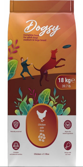 Kraftia DOGSY Adult M/L Chicken & Rice 18kg - Krmivo pro psy s kuřetem a rýží, ideální pro zdravý a energický život.