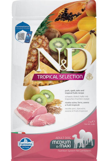 N&D TROPICAL SELECTION DOG Adult M/L Pork, 2 kg, výživné krmivo pro střední a velká plemena.