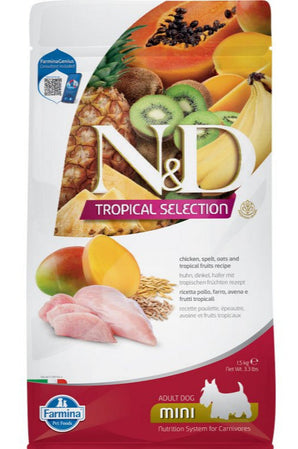 N&D TROPICAL SELECTION DOG Adult Mini Chicken, 1,5 kg, výživné krmivo pro malé psy.