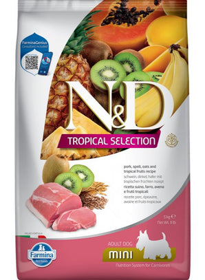 N&D TROPICAL SELECTION DOG Adult Mini Pork, 5 kg, výživné krmivo pro malé psy.
