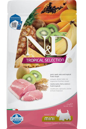 N&D TROPICAL SELECTION DOG Adult Mini Pork, 1,5 kg, krmivo s vepřovým pro malé psy.