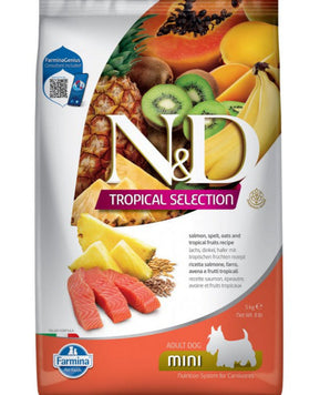 N&D TROPICAL SELECTION DOG Adult Mini Salmon, 5 kg, výživné krmivo pro malé psy.