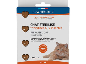 Francodex Pochout. Protein Insect pro kastr.kočky 12ks – Hmyzí pamlsky pro kastrované kočky na podporu zdraví, balení 12ks