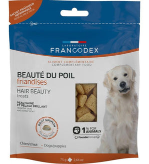 Francodex Pochoutka Hair Beauty, pro psy a štěňata, 75 g, podpora zdravé srsti.