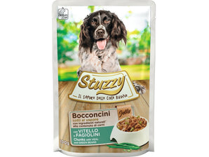 Stuzzy Dog kapsa Adult, kousky telecího, 100 g, šťavnaté krmivo pro psy.