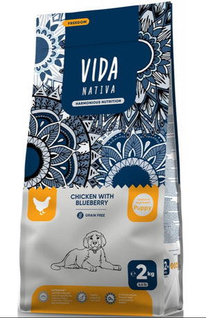 Kraftia VIDA NATIVA DOG Puppy S Chicken 2kg - Krmivo pro malé štěňata s kuřetem, podporující zdravý růst a vývoj.