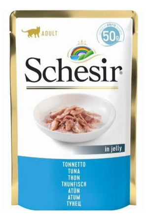 Schesir Cat kapsa Adult tuňák 50g - Kapsa pro kočky s čistým tuňákem, plná bílkovin a ideální pro udržení zdraví kočičí srsti.