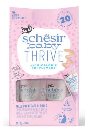 Schesir Cat Kitten Thrive Sachet kuře 20x8g - Sáčky pro koťata s kuřecím masem, plné výživy a proteinů pro správný vývoj.