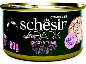 Schesir Cat konz. After Dark Wholefood kuře/šunka 80g - Kapsa pro kočky s kuřetem a šunkou, bohatá na bílkoviny pro energii.