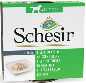 Schesir Dog konz. Adult kuřecí filé 150g - Konzerva pro psy s kuřecím filé, ideální pro zdravý růst a regeneraci.
