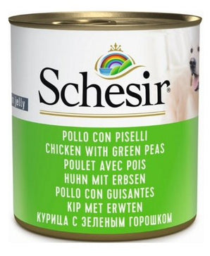 Schesir Dog konz. Adult kuře/hrášek 285g - Konzerva pro psy s kuřecím a hráškem, pro vysoce kvalitní bílkoviny a vlákninu.