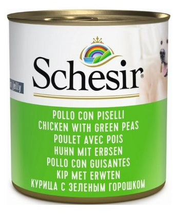 Schesir Dog konz. Adult kuře/hrášek 285g - Konzerva pro psy s kuřecím a hráškem, pro vysoce kvalitní bílkoviny a vlákninu.