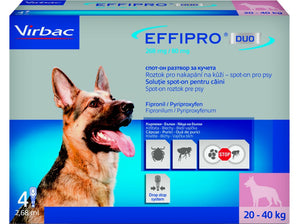 Effipro DUO Dog L, (20-40 kg), 268/80 mg, 4x2,68 ml, antiparazitní kapky pro velké psy.