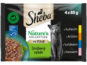 Sheba kapsa Nature Mix výběr 4x85g - Zdravý mix s přírodními ingrediencemi v želé, vhodné pro dospělé kočky.