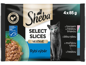 Sheba kapsa Rybí šťavnatý výběr 4x85g - Chuťově bohatý rybí výběr ve šťávě, ideální pro kočky, které mají rády ryby.